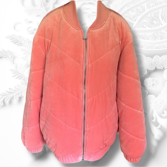 Woman Within Pink Quilted Velvet Puffer Jacket Size 22W - Picture 2 of 8